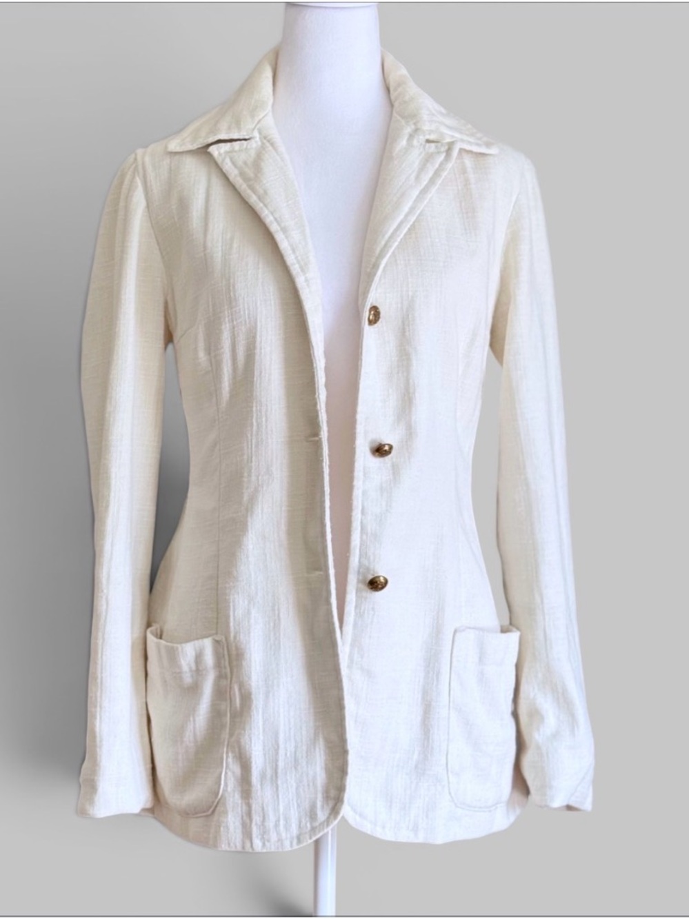 Vintage Handwoven Ivory Blazer Jacket Medium